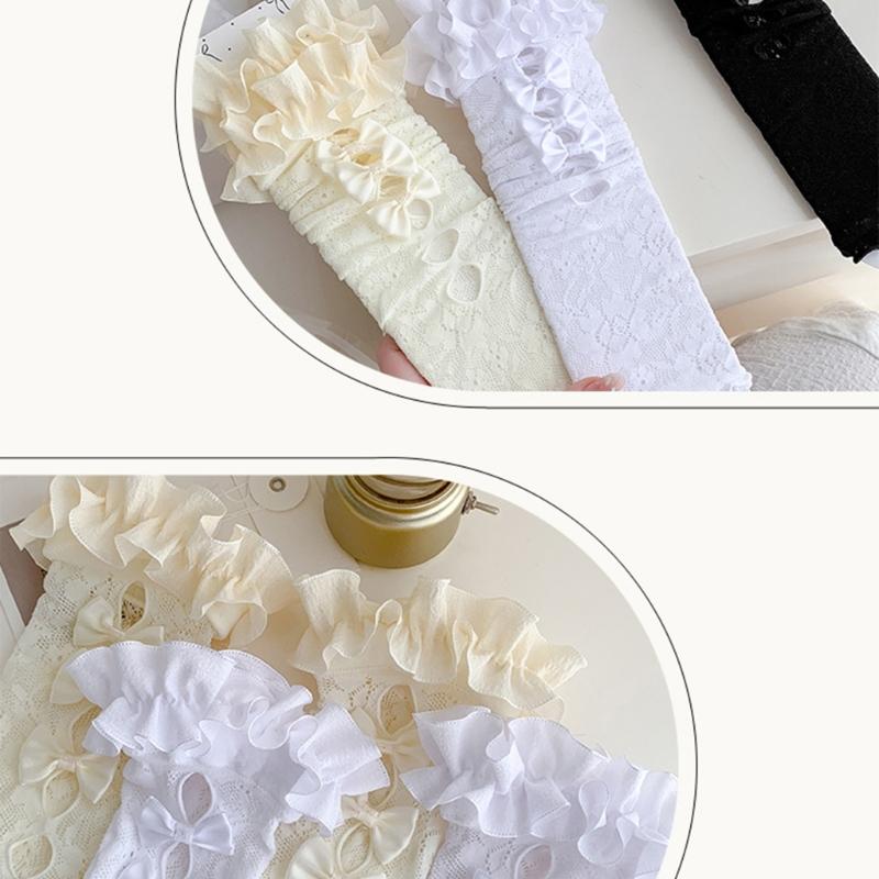 Ballet Inspired Lace Trim Leg Warmer for 3-13Y Girls Stretchy Ribbed Cuffs Soft Combed Cotton Leggings Accessories