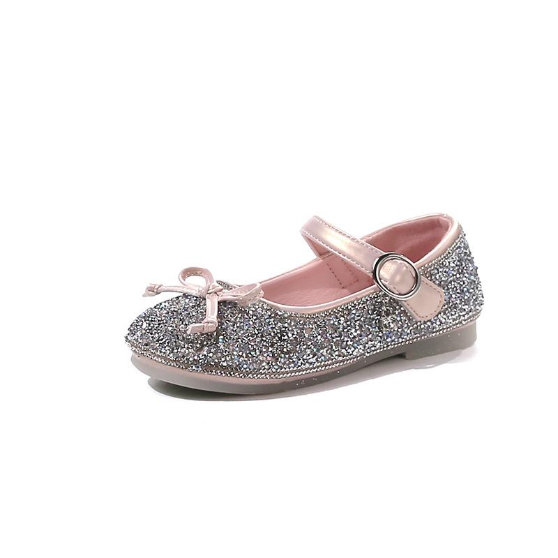 Girls' Rhinestone Crystal Princess Shoes2026Spring and Autumn Rhinestone Butterfly Cute Bow Solid Color Performance Shoes
