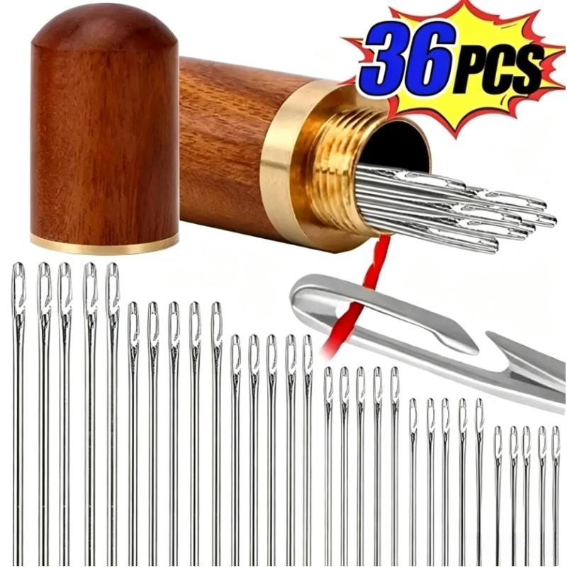 36/12Pcs Side Hole Blind Sewing Needles Stainless Steel Elderly Self Threading Needles Household DIY Beading Threading Needle
