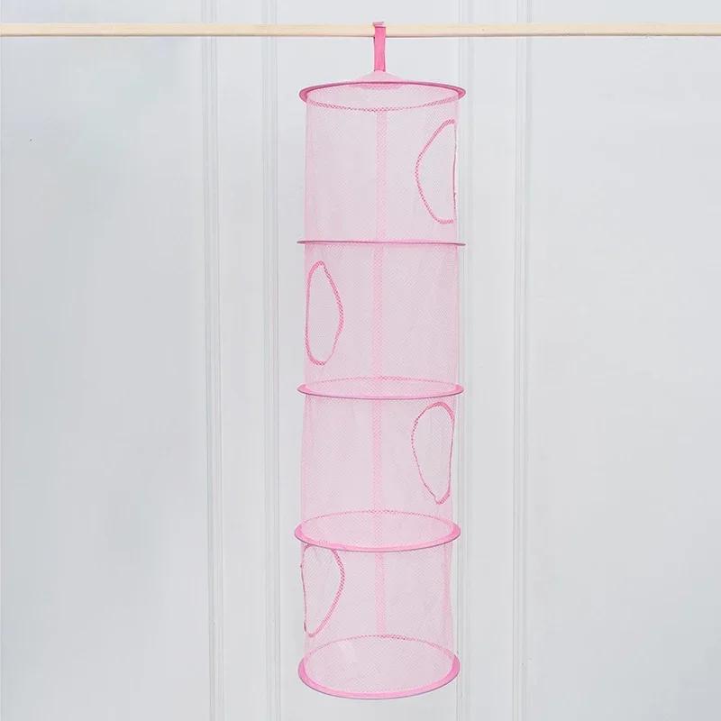 Foldable Hanging Mesh Storage Organizer Net Drying Basket Strong Hanging Space Saver for Bathroom Bedroom Wardrobe Household