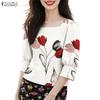 ZANZEA Women Casual Square Collar Summer 3/4 Sleeve Print Blouse