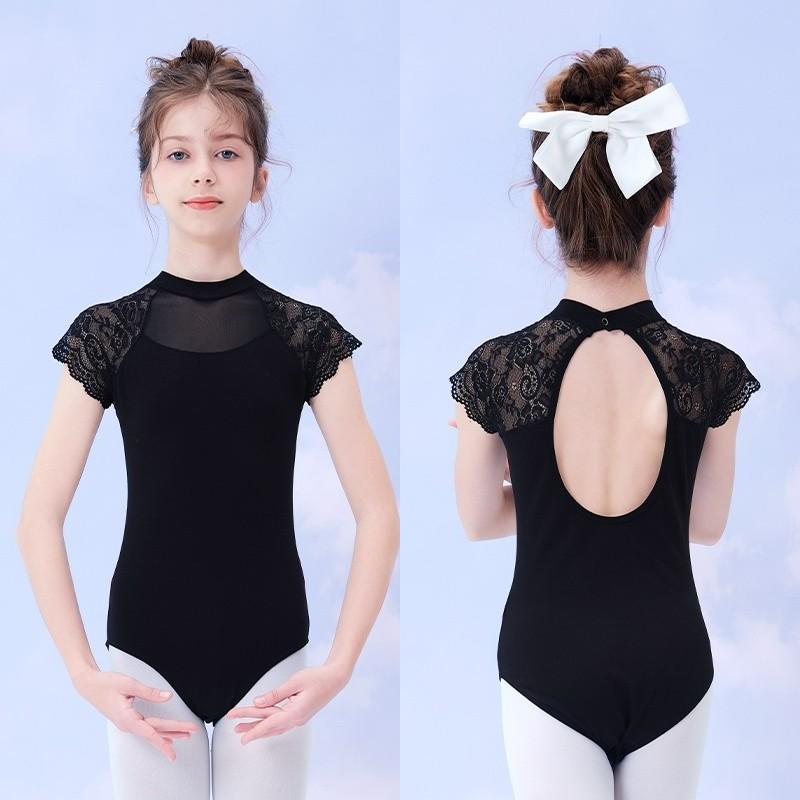 Child Girls Ballet Dress for Kids Girls Summer Mesh Splice Short Sleeve Dance Leotard