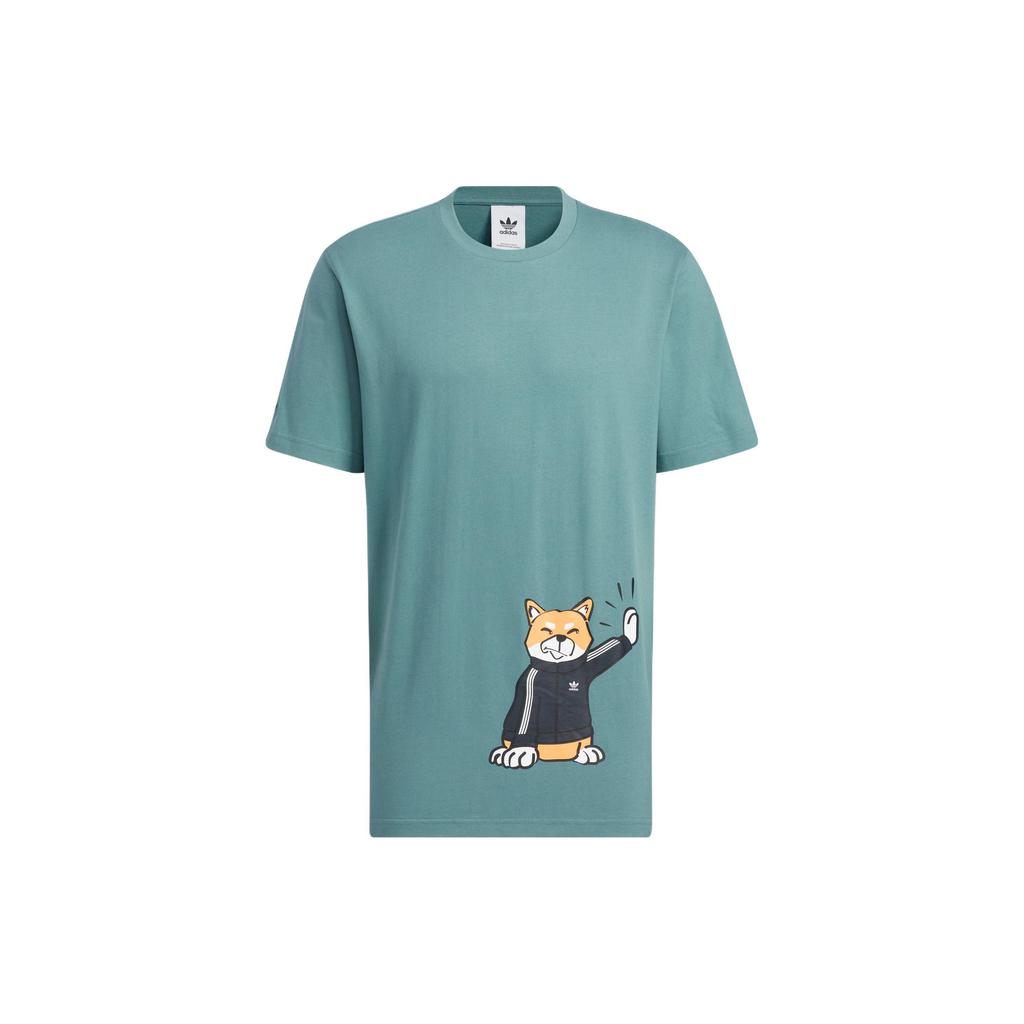 Adidas Cartoon Dog Straight-Leg Casual Sports Short-Sleeve T-Shirt Men Tops Green H49577