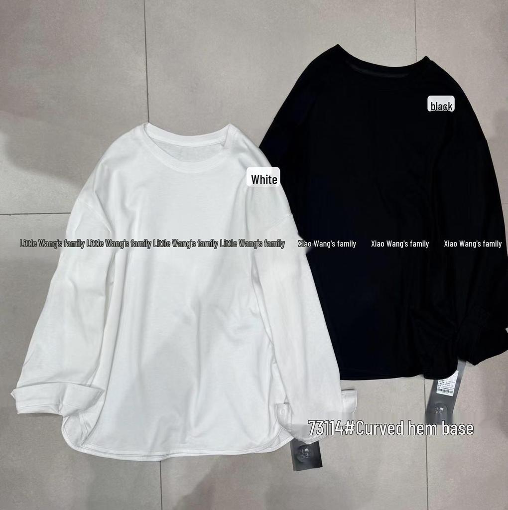 Xiao Wang's Spring 73114 Korean Loose Plus Size Casual Crew Neck Long Sleeve Solid T-shirt