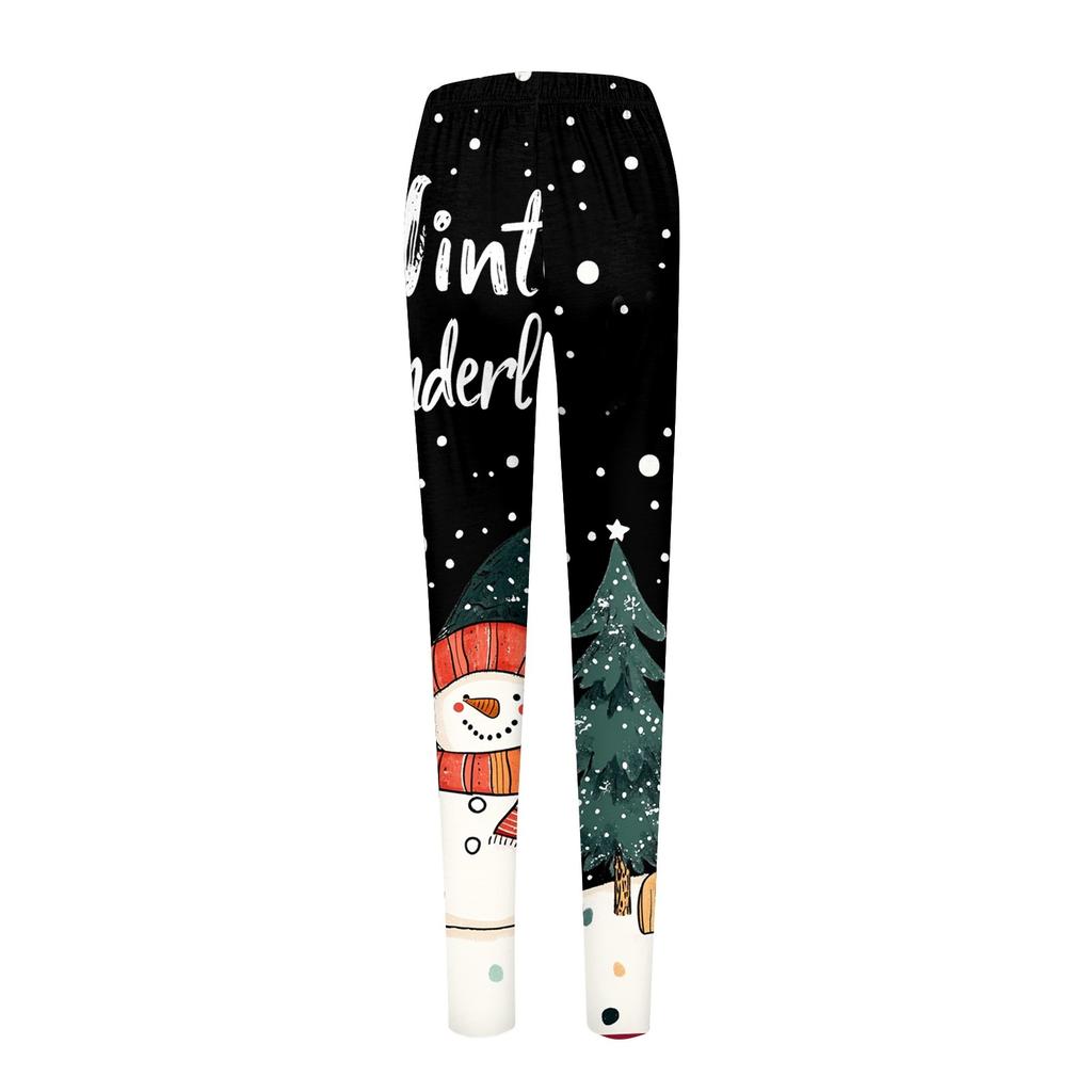 Women's Fashion Christmas Print Elastic Soft Leggings Casual Home Sleep Pants