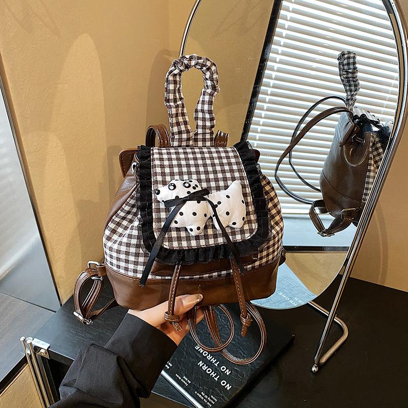 Plaid Backpack Women's New Fashion High-end Texture College Student Travel Backpack Commuter Handbag