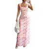 Abito Maxi Bodycon da Donna Senza Maniche Scollatura sulla Schiena Stampa Floreale Scollo Quadrato Aderente Lungo per Uso Casual e da Festa