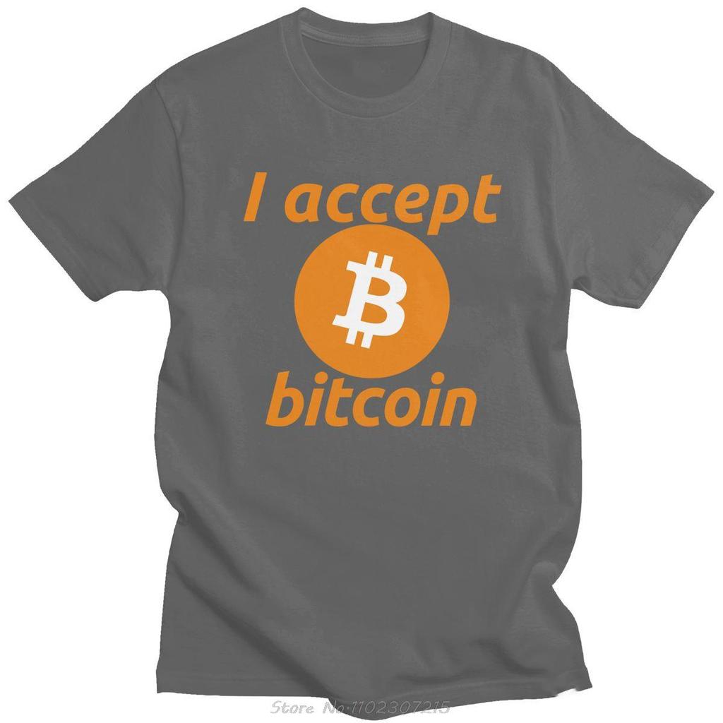 Cool I Accept Bitcoin T Shirt Men's O-neck Short-Sleeve Cryptocurrency Printed Tshirt Pure Cotton Streetwear Blockchain Tee Tops