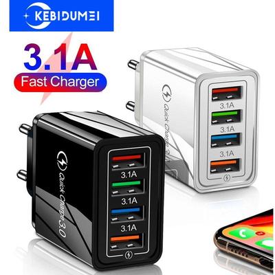 Caricabatterie USB da 3,1 A a 4 porte con spina UE/USA, carica rapida QC 3.0, adattatore di ricarica per iPhone, Samsung, Xiaomi