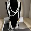 Imitation Pearls Bead Necklace Tassels Choker Elegant Fringes Neckchain Fashion Accessory for Sweaters and Waist