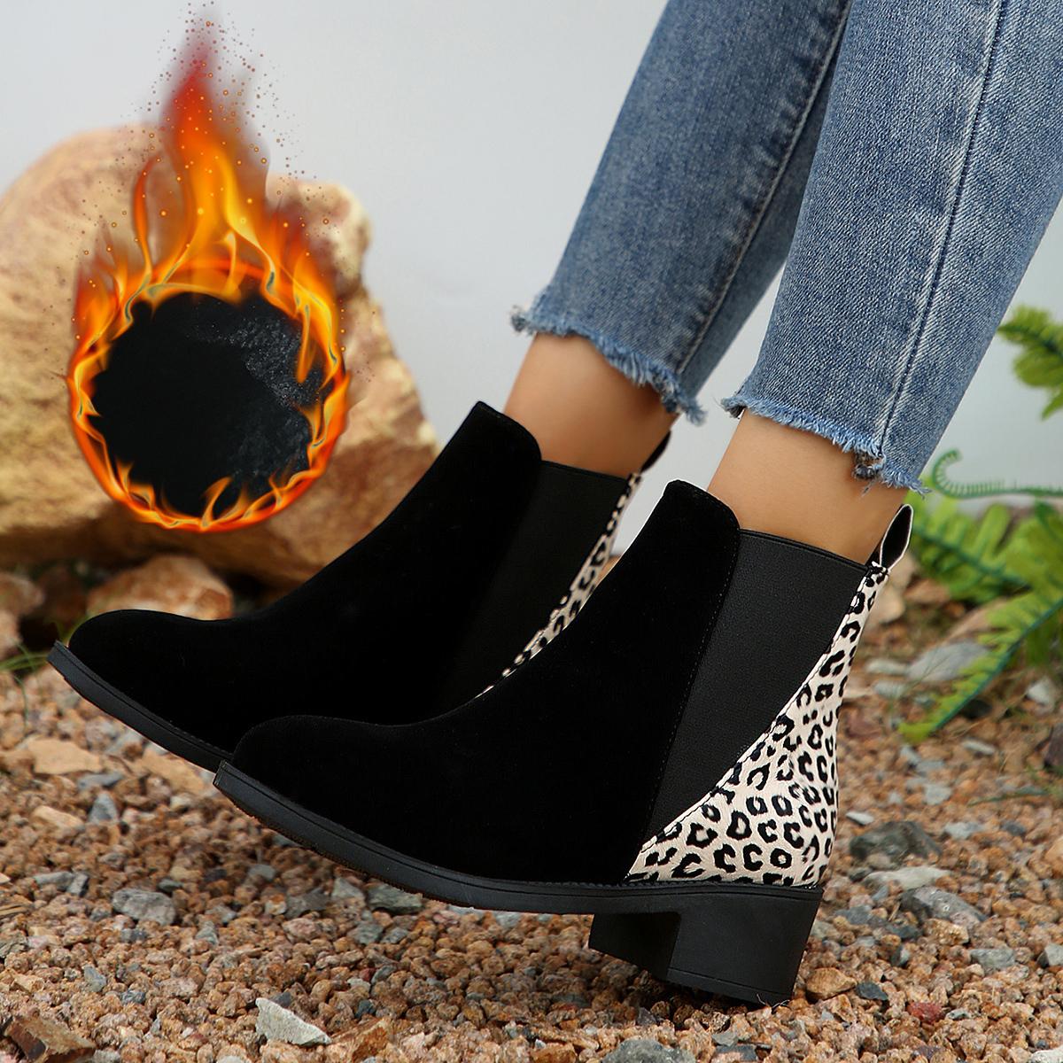 

модные женские осенне-зимние ботильоны удобные теплые короткие ботинки на низком каблуке женские модные леопардовые лоскутные ботильоны без застежек Botas De Mujer 40