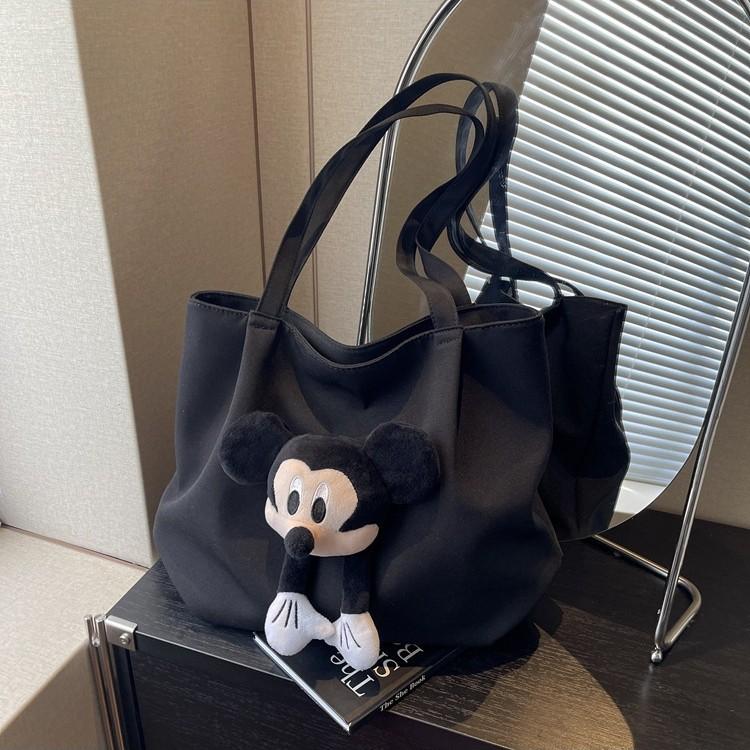 Canvas Bag Female College Student Portable Satchel Versatile Large-Capacity Class Bag Casual Simple Hand Carry Cartoon Shoulder Bag