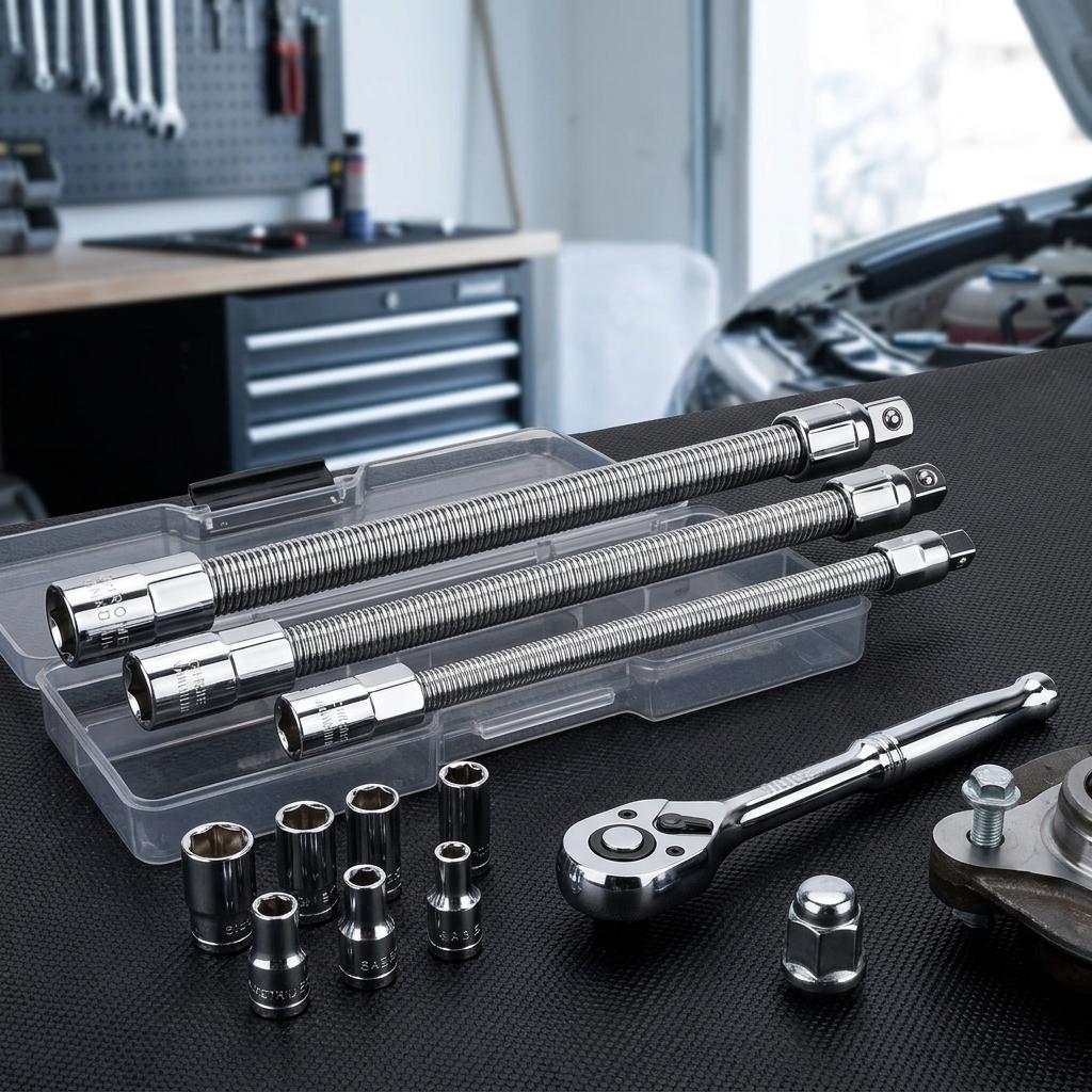 Flexible Socket Extension Bar Set 3pcs With 1/4 3/8 1/2 Drive For Wrench Drill