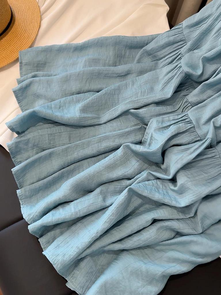 2026 Spring Women's High Waist A-line Pleated Skirt, Gentle Ice Silk Cotton Linen, Fat-Concealing Cake Design