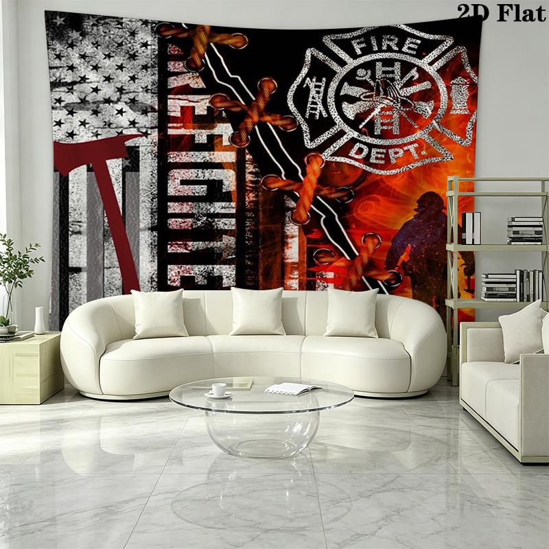 Firefighter Wall Tapestry Aesthetic Wall Hanging Printed Fabric Blanket Decorative Tapestries for Bedroom Living Room Home Decor