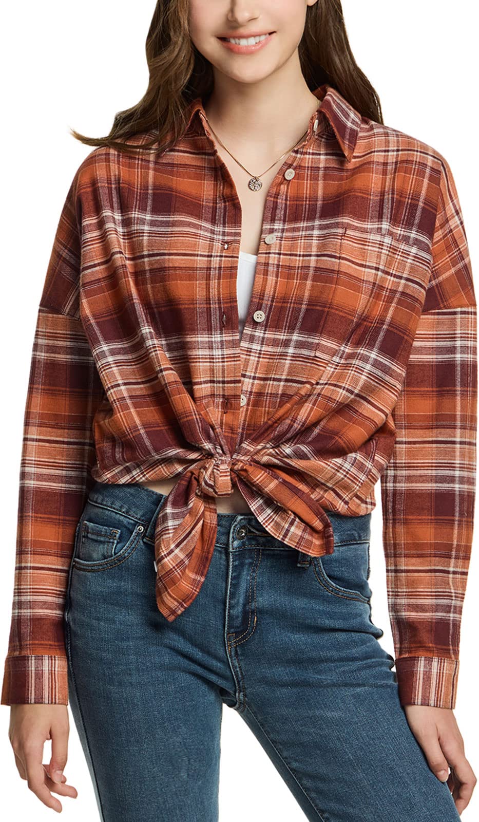 

CQR Женская рубашка для американского гольфа обычного кроя, длинная, плотная, в клетку, прочная, с узором, с капюшоном, с карманами, 100% хлопок, повседневная, для отдыха, для улицы,