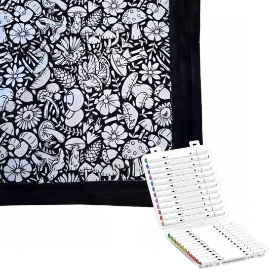 

Одеяло-раскраска сделай сам, раскрась свое собственное одеяло, раскрашивание сделай сам с 24 маркерами, настраиваемое стирающееся пледовое одеяло для домашнего декора, вечеринки, арт-проект A