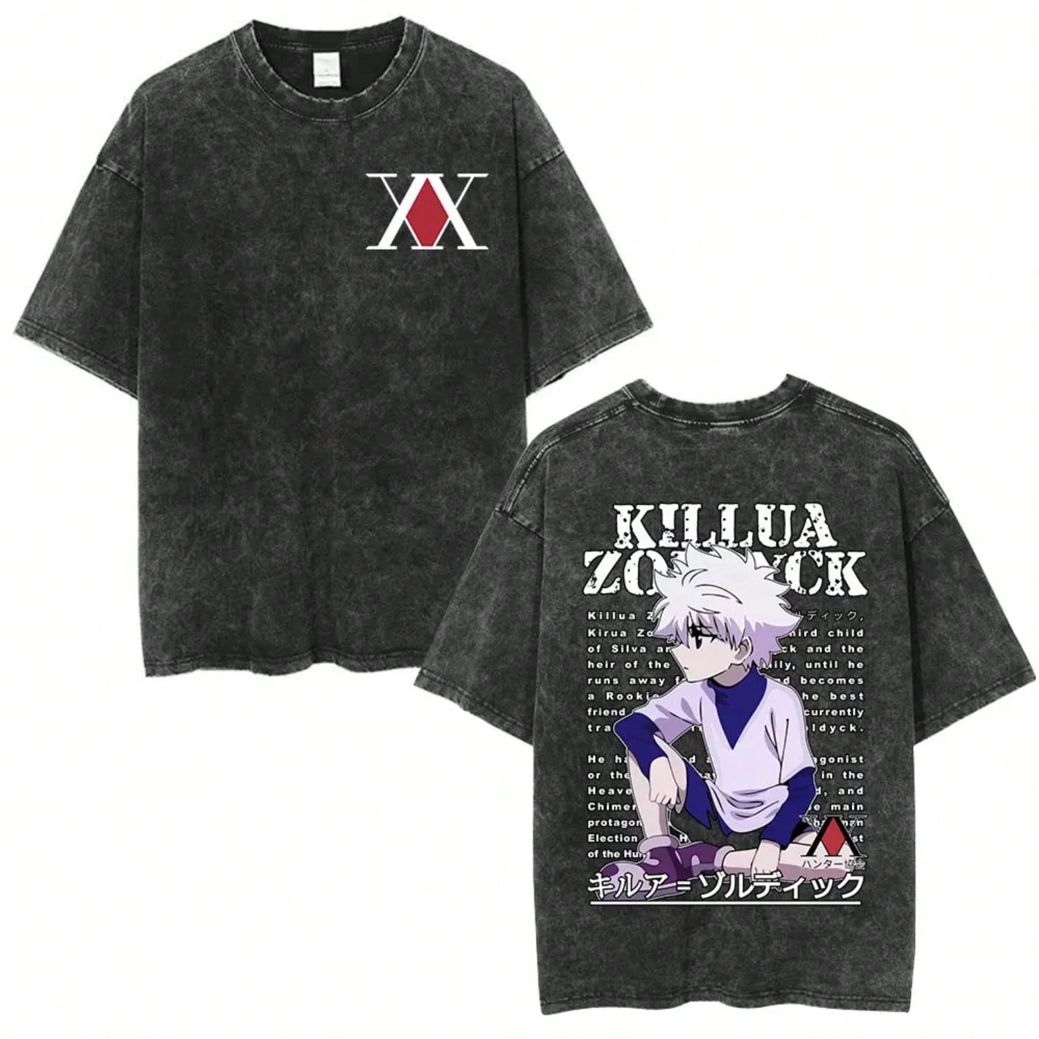 Vintage Washed Anime  T Shirt Spider Phantom Troupe Hisoka Chrollo Short Sleeve T-Shirt   Summer T-Shirts S
