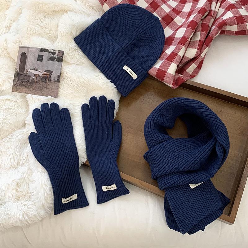 

Шарф, шапка и перчатки трехкомпонентный зимний новый пара студент верховая езда теплый вязаный шарф, шапка и перчатки