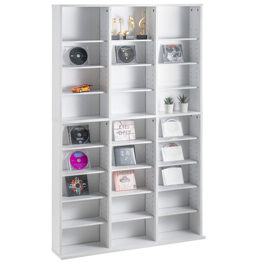 Media Storage Cabinet 9 Layers Adjustable DVD Shelves Holds 756 CDs White