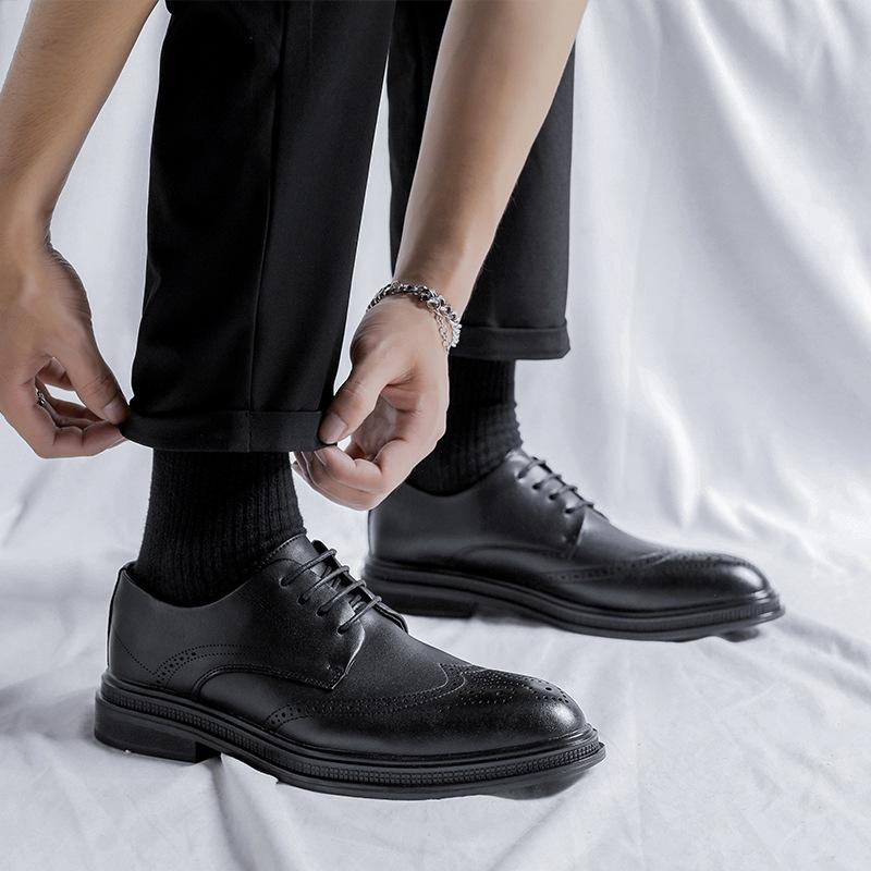 New Men'S Leather Shoes Dress Black Casual Business Trend British Block Men'S Shoes 7667-R