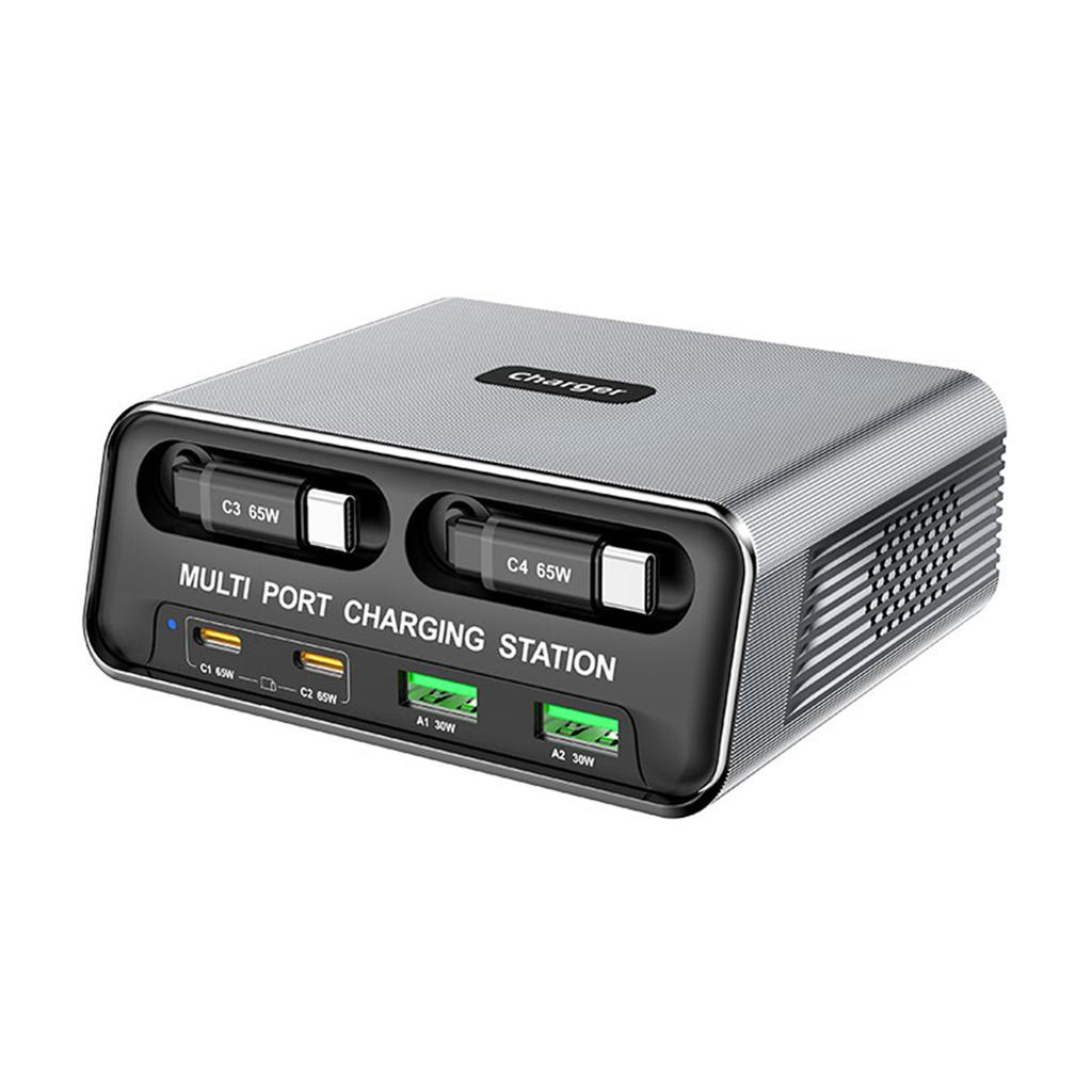 6 Port Desktop Charger with High Definition Display Portable Charging Station for Travel EU Plug