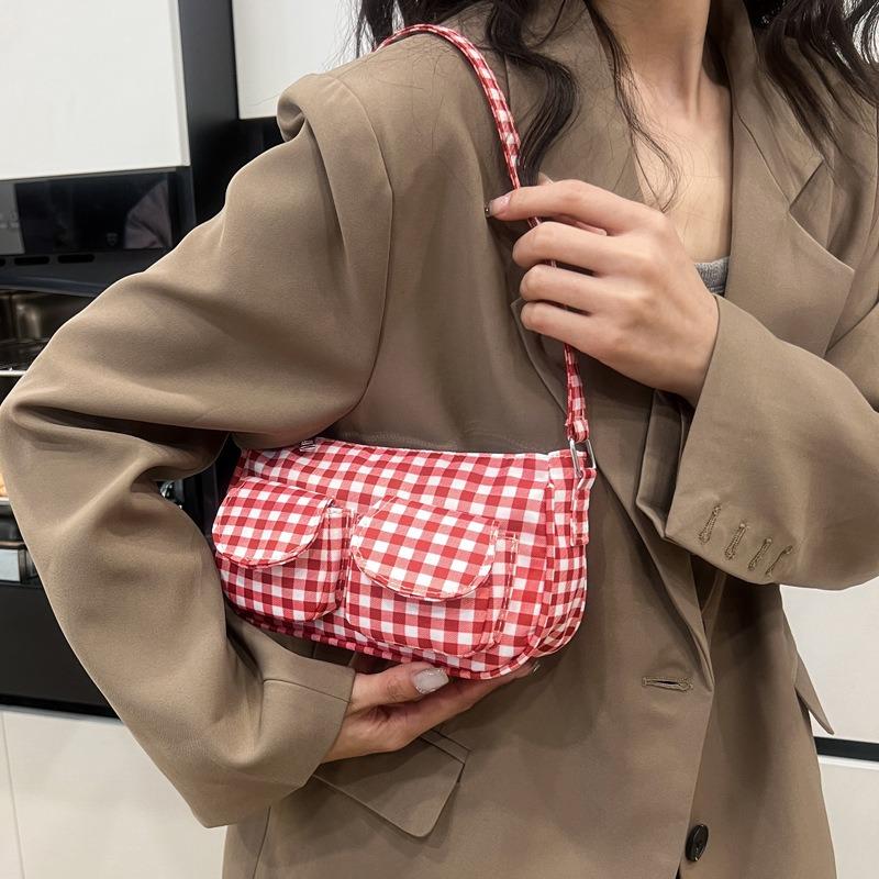 Ny lett og vakker rutete dameveske for pendling til jobb, skulderveske, underarmsveske, fasjonabel bærbar håndveske