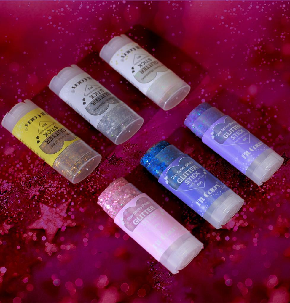 6 stuks Sterren Serie Glitter Stick Set Body Shimmer Gezicht Haar Highlighter Grof Festival Glitter Make-up voor VS 250ste Verjaardag Vuurwerkfeest Raves