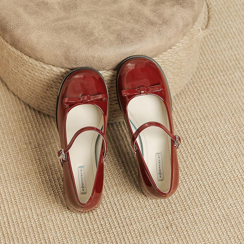 Round head medium thick high heel shallow mouth single shoes Mary Jane women's shoes with single shoes