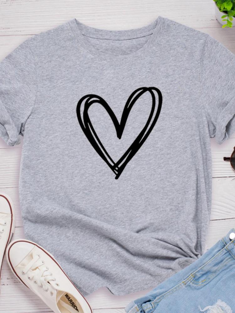 Line Heart Print Women T Shirt Short Sleeve O Neck Loose Women Tshirt Ladies Tee Shirt Tops Clothes Camisetas Mujer