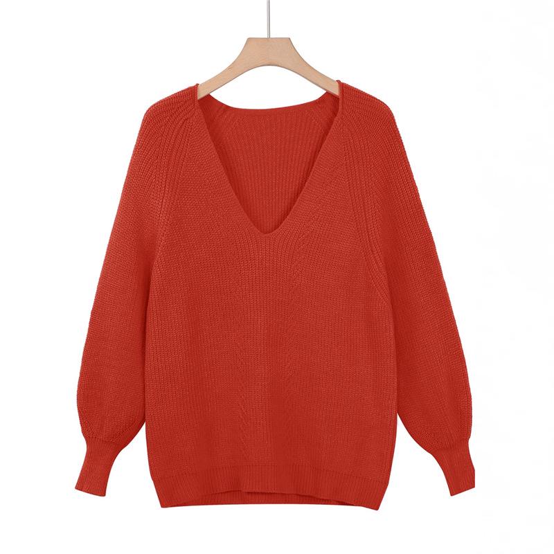 

2025 Plus Size V-neck Knit Pullover: European/American Style, Autumn/Winter Women s Casual Sweater 2XL красный