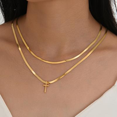 2 Piece Cross Necklace Set Fashion Jewelry Women Trendy Shiny Daily Party Accessory Decorative Gift Idea For Her