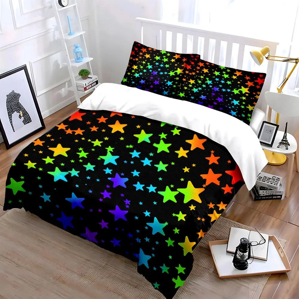 "Rainbow Star Themed Decor Set" Soft Comfortable Duvet Cover Bedding Set Included 1*Duvet Cover & 2*Pillowcases gift