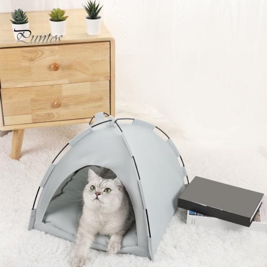 Haustier-Zeltbett mit Baldachin, tragbares Katzenbett, erhöhtes Haustierbett, atmungsaktives, weiches Katzenzeltnest für drinnen und draußen, Reisen und Strand