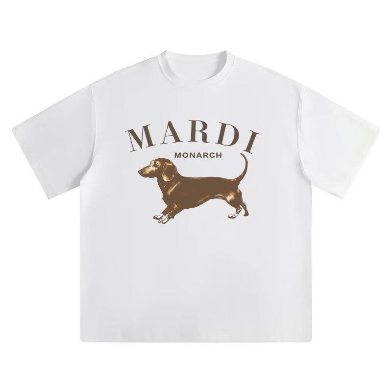 Cross-border new Mardi short-sleeved dachshund printed jennie same large-size men s and women s heavy cotton cotton T-shirt S