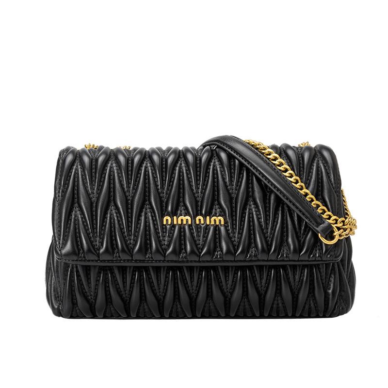 New Fashionable Wrinkled Underarm Bag with High Quality Soft Leather Chain Bag, Single Shoulder Cross Shoulder Small Square Bag, Versatile for Women