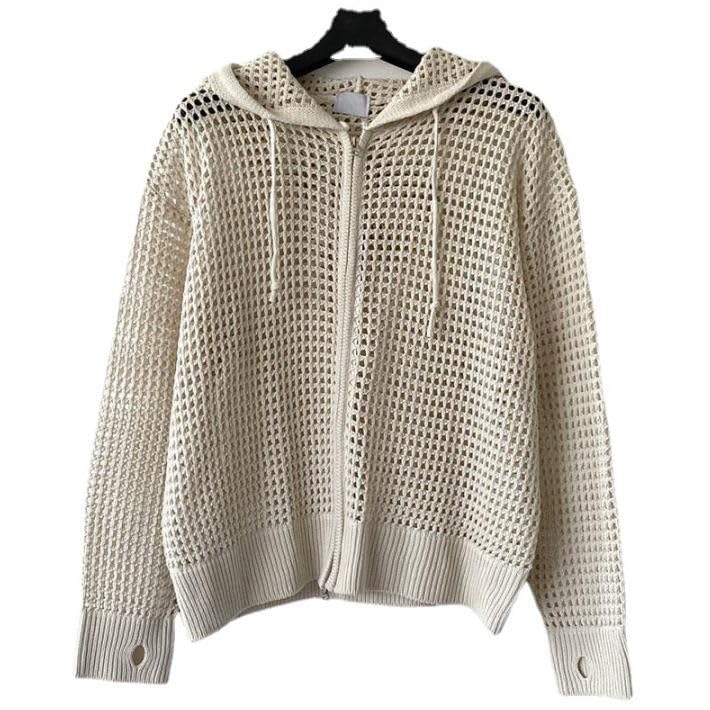 Stylish Mesh Hoodie for Men and Korean Korean 7987294 [LTG] See-Through Women, Zip-Up, Style, Wave, (JP, Alphabet, XL, Ivory)