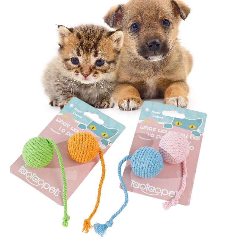 Pet Cotton Rope Toy With Colorful Tail Ball For Cats And Dental Chewing