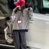 2025 Herbst Mädchen Gestreiftes Sweatshirt & Karierte Hose Set - Koreanische Studentenmode, Lässiges Zweiteiler