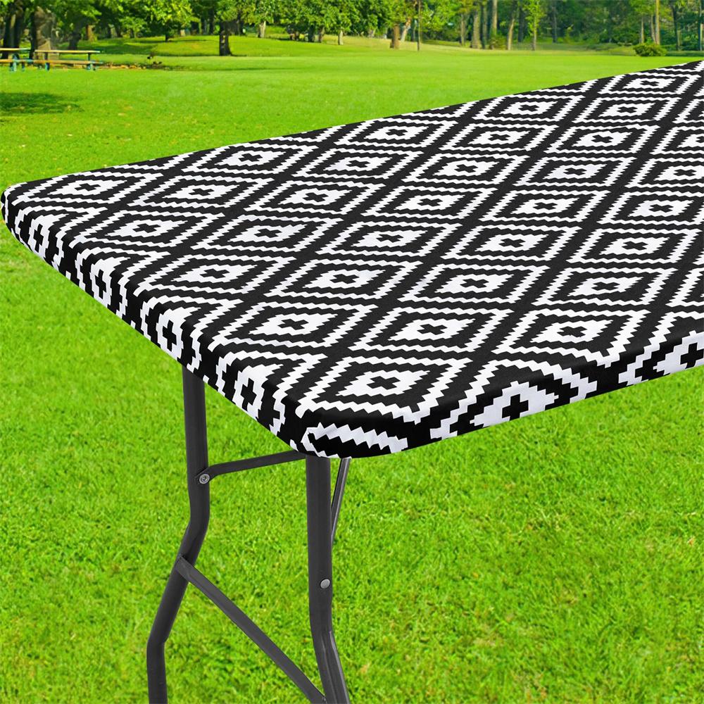 Olanly Rectangle Vinyl Table Cloth Elastic Fitted Tablecloth Waterproof Plastic Table Covers Fold Tables Picnic Camping Outdoor