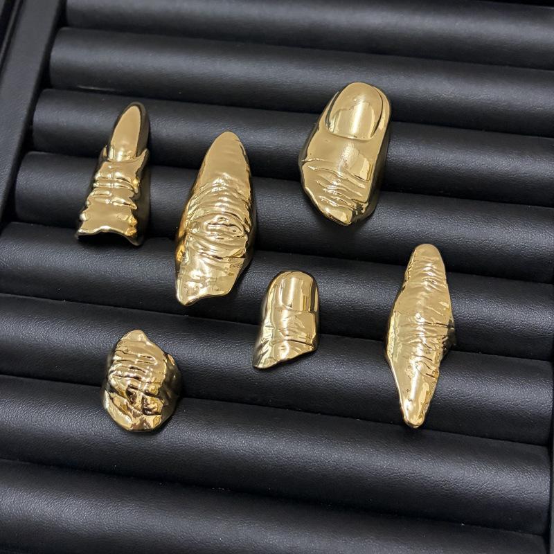 Artistic Irregular Texture Knuckle Ring Hip-Hop Style Niche Full Finger Rings For Men And Women