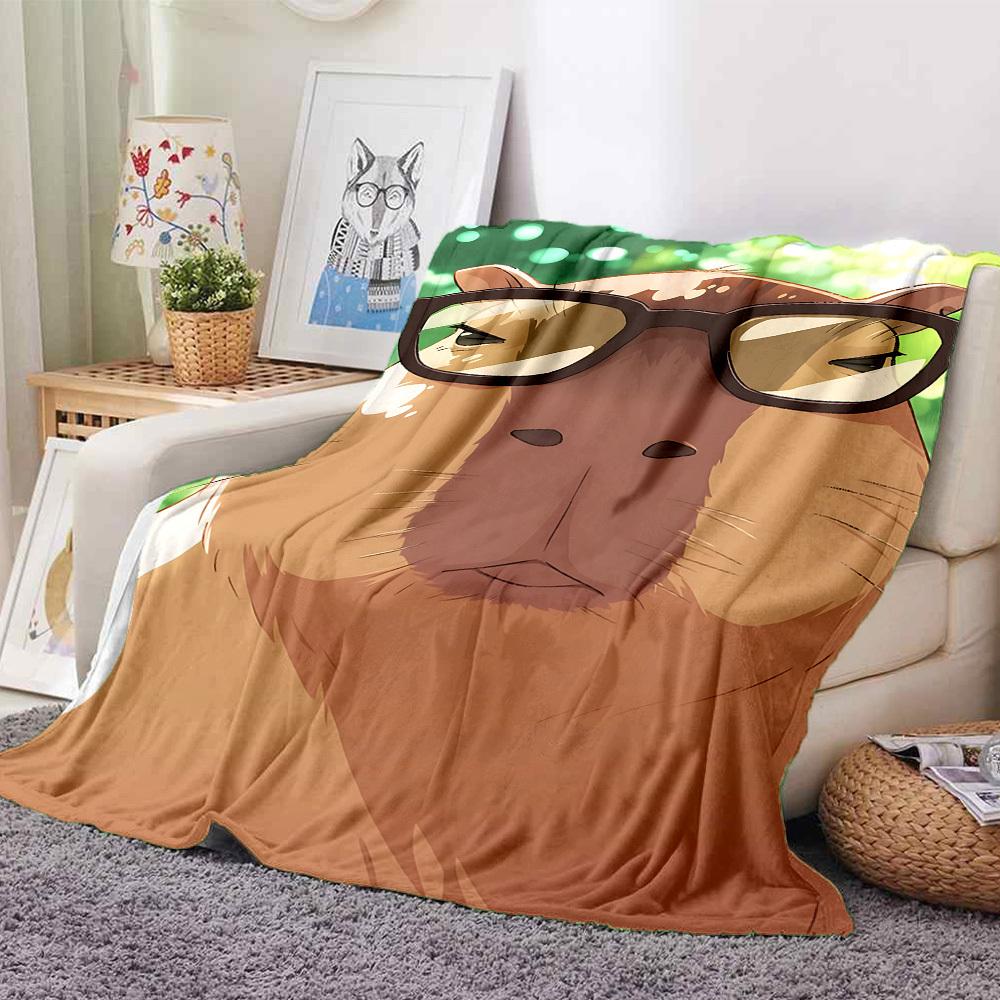 1pc Glasses, Capybara Blanket Lightweight Flannel Blanket Throw Blanket For Sofa, Bed, Travel, Camping, Livingroom, Office, Couch, Chair, And Bed yy25