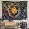 Sun and Moon Tapestry Mystic Floral Wall Hanging Hippie Style Botanical Retro Aesthetic Tapestry