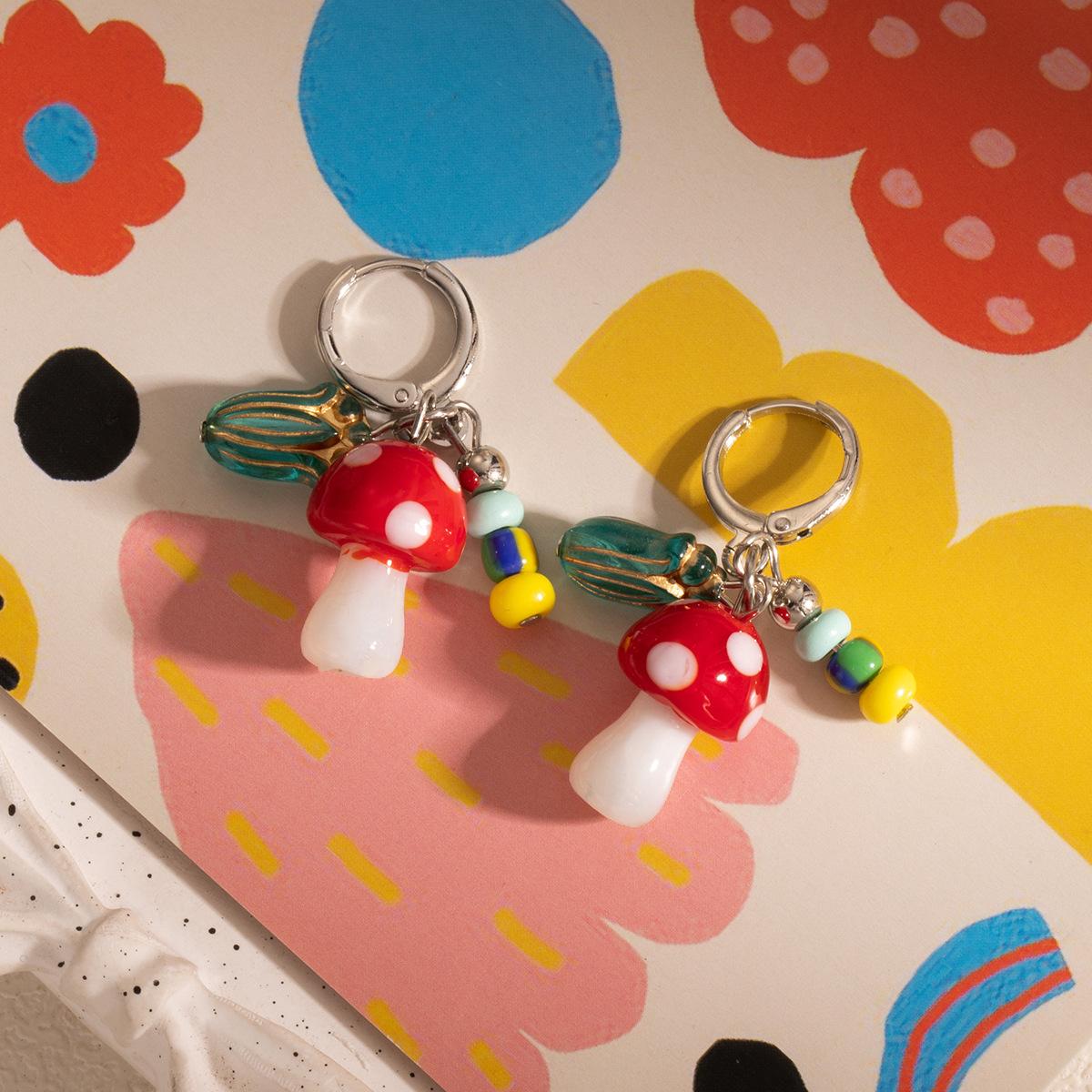 Mori Fun Cartoon Colored Small Mushroom Pendant Ear Buckle, Sweet And Cute Small Fresh And Fashionable Earrings For Women