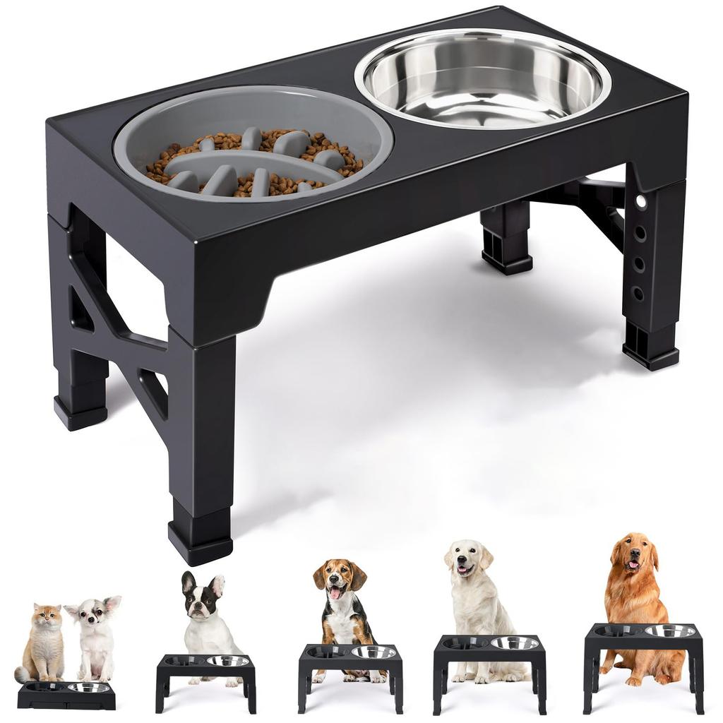 Elevated Dog Feeder Bowls Adjustable Raised Stand with Double Stainless Steel Food Water Bowls Small Medium Large Dogs