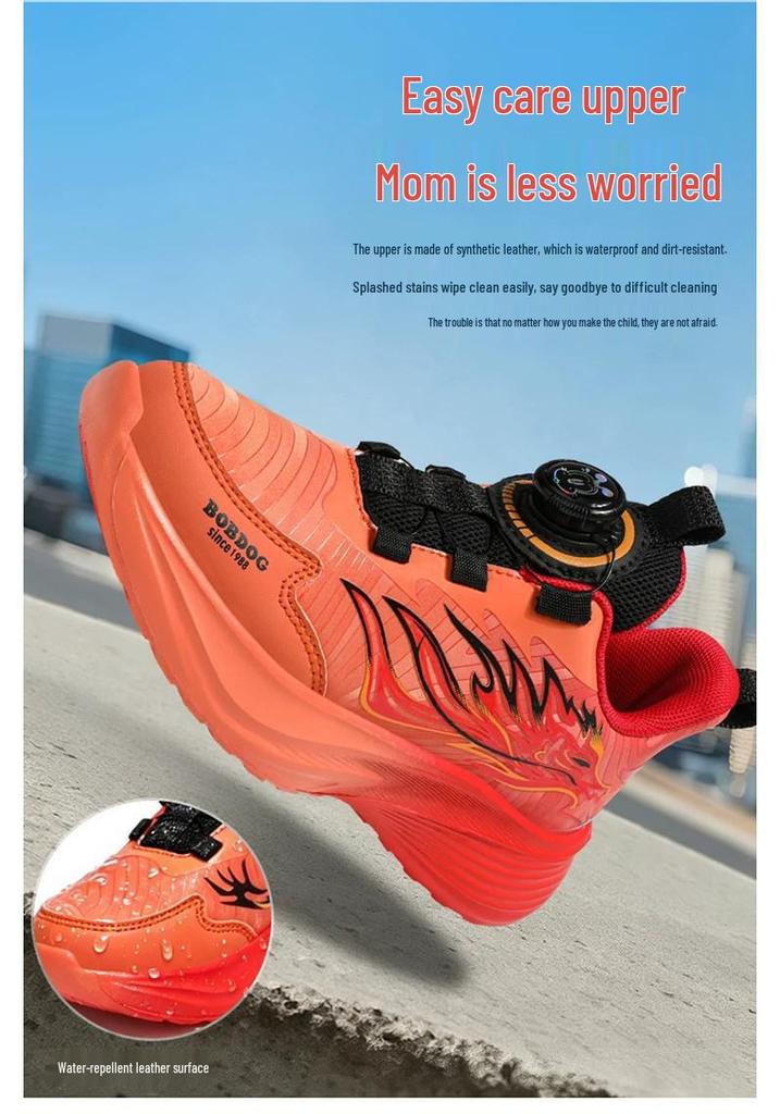 Babudou Boys' Waterproof Sports Shoes - 2026 Autumn Leather with Spin Button