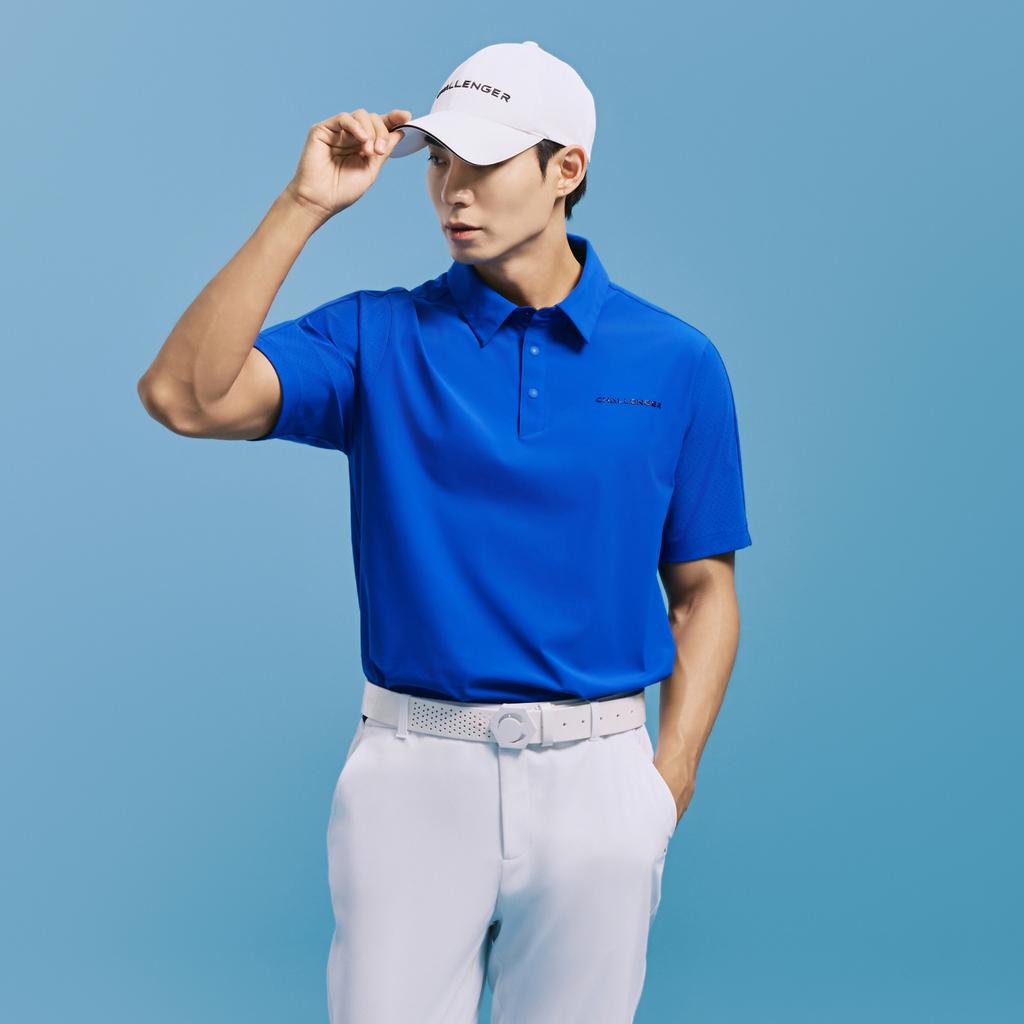 Men'S Back Piping Tricot Collar Short Sleeve T-Shirt Blue