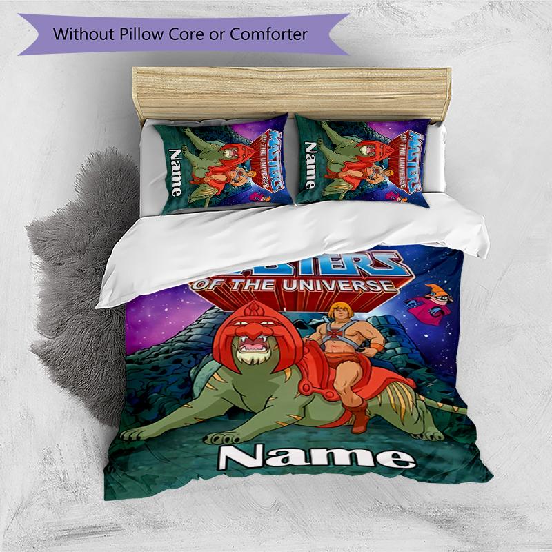 3pcs Custom Name Cartoon He-Man and the Masters of the Universe Bedding Set Duvet Cover Closure Includes 1 Duvet Cover & 2 Pillowcases for All Seasons