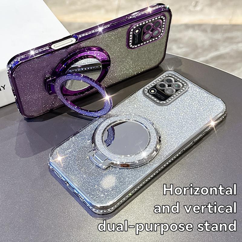 Diamond Glitter Magnetic Phone Case For Huawei Nova 6 SE Nova 7i Y9 Prime 2019 Bracket Shockproof Silicone Bling Bumper Cover