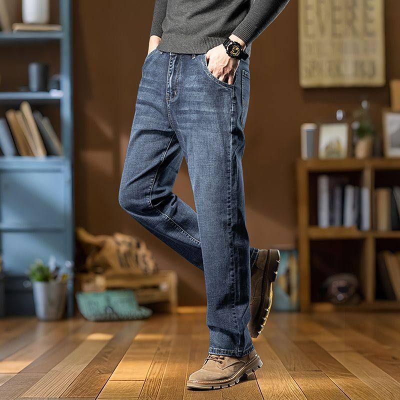 2025 New Model Fleece-Lined Warm Jeans for Men, Loose Straight-Leg Pants, Thick Winter Style, Large Size Men's Pants